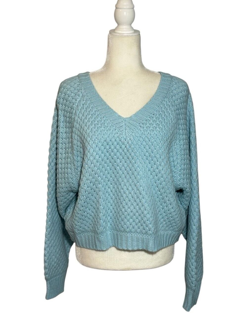 Better Be light blue chunky knit cropped v-neck sweater - L